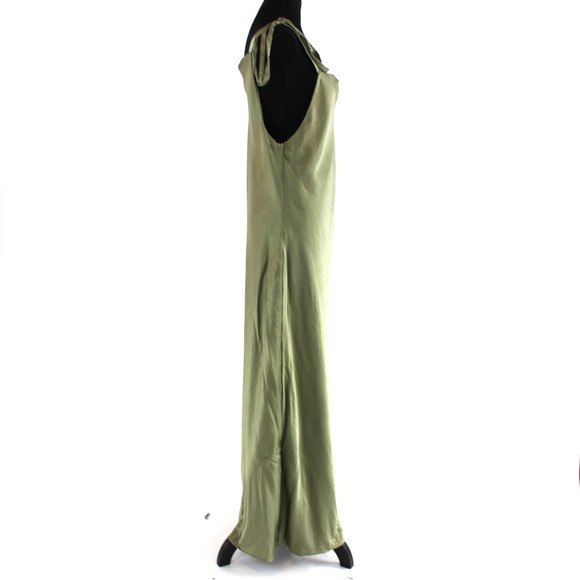 Reformation Aden Silk Artichoke Tie Shoulder Satin Midi Dress XL Green Slip Midi - Picture 3 of 8